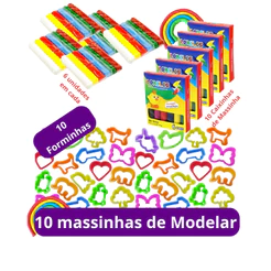 Kit 10 Cx Massinha de Modelar + 10 Cortador Molde Kit Festa Lembrancinha Infantil Escolar