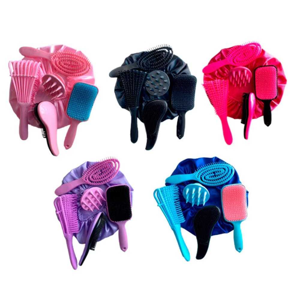 Kit 06 Escovas Flex/ Raquete Fashion /Polvo/Escova Mágica /Massageador de Silicone e Touca de Cetim em Oferta na Shopee