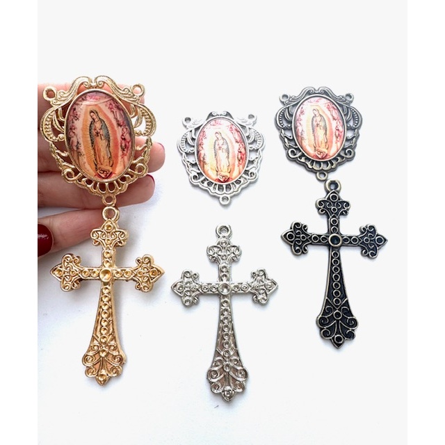 KIT - Entremeio Nossa Senhora de Guadalupe + Cruz (dupla) N°230+66 em Oferta na Shopee