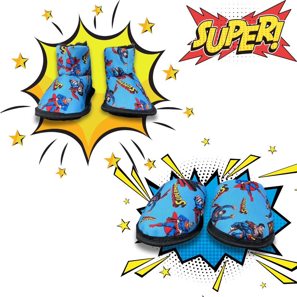 Pantufa Botinha ou Chinelo Infantil Tam. 21 ao 44 Forrada Em Lã Inverno Com Solado Antiderrapante Estampa SUPER MAN
