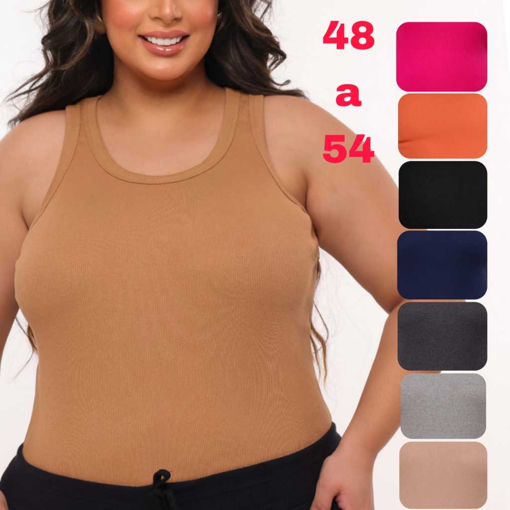 Regata Feminina Blusa Plus Size Canelada Algodão Premium Elastano Americana Caimento Perfeito em Oferta na Shopee