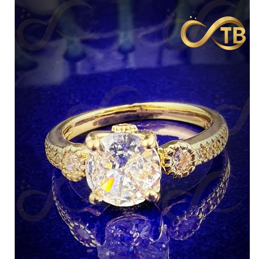 TB colar Moda Feminina Anéis  casamento de Pedra Redonda Brilhante – Prata & Ouro Amarelo