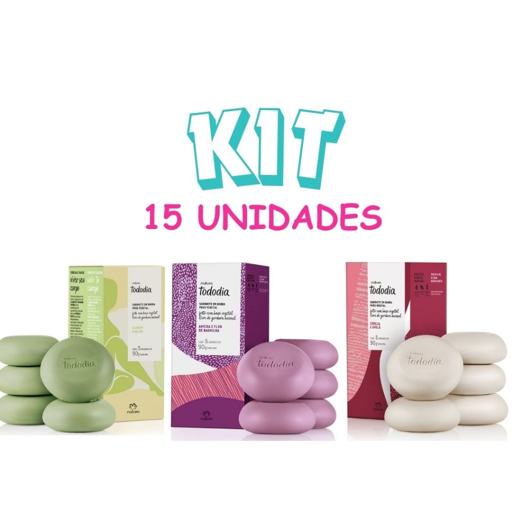 Kit 3 caixas de sabonete Natura Alecrim e sálvia, Cereja e Avela, Ameixa e Flor de Baunilha Total 15 unid - Mais vendido