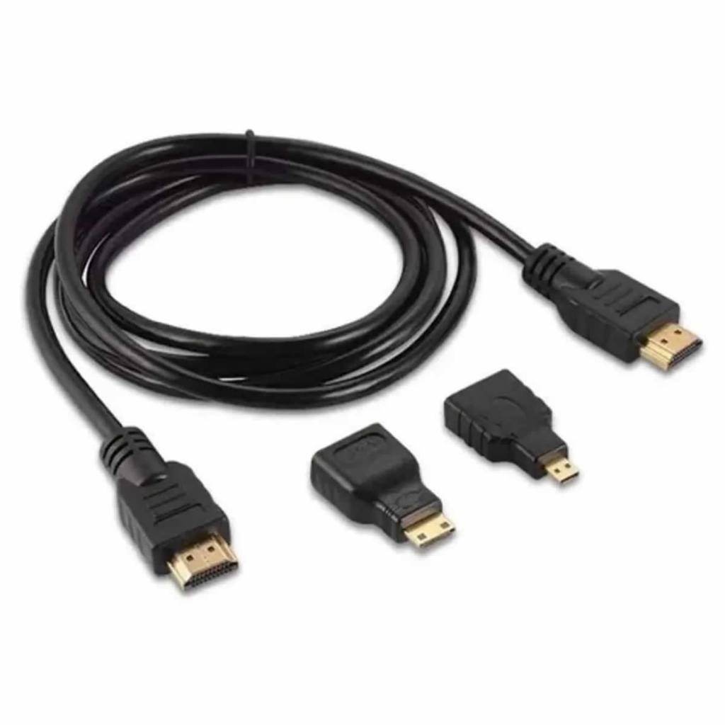 Cabo Hdmi 3 em 1 HDTV 1080P Adaptador Tipo A para D Micro Mini 1,8m Tv Celular Camera Filmadora Xtrad XT2063 Televisão