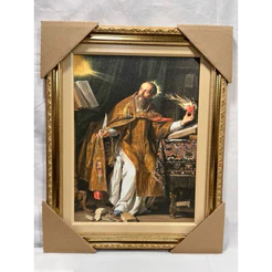 Quadro Santo Agostinho 42x52cm. Estampa resinada, moldura luxo de madeira trabalhada.
