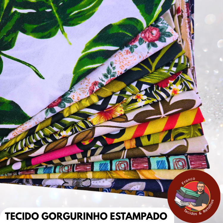 Imagem KIT 10 CORTES DE TECIDO GORGURINHO ESTAMPADO LEVES DEFEITOS - COSTURA ARTESANATO PATCHWORK