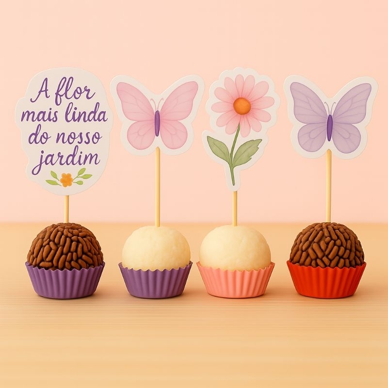 Kit 40 topper docinhos jardim das Borboletas/ Jardim Encantado/ 40 topper envio rapido pronto pra usar em Oferta na Shopee