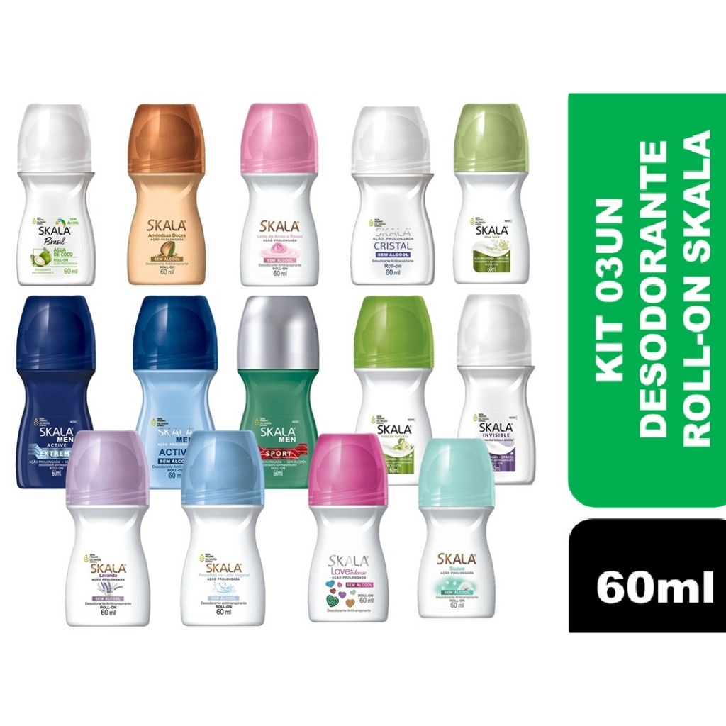 Kit 03un Desodorante Roll-on Skala 60ml em Oferta na Shopee