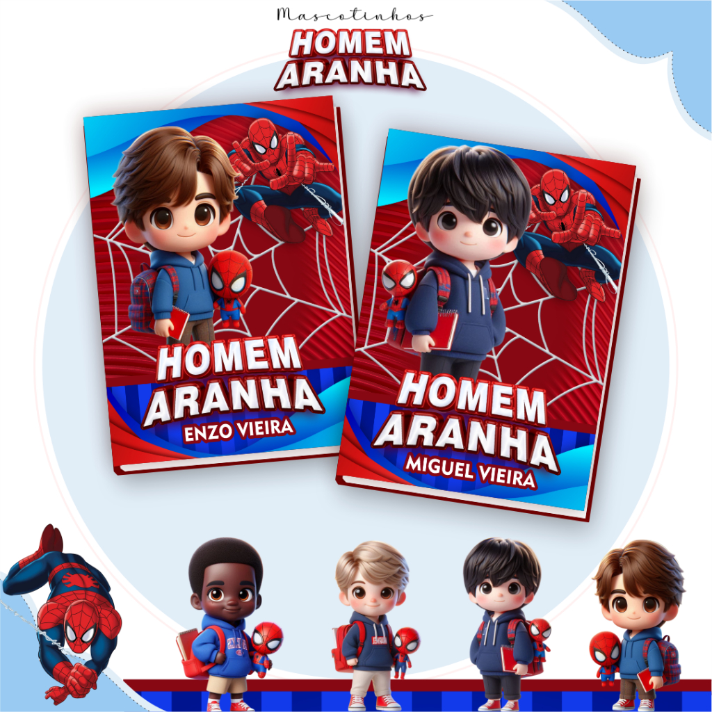 Caderno Brochura HOMEM ARANHA MASCOTINHO Personalizado com Nome em Oferta na Shopee