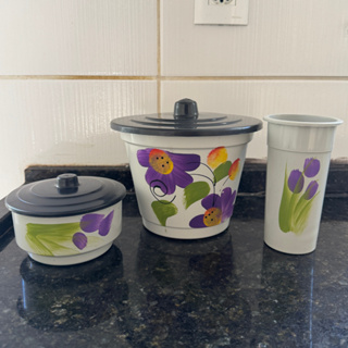 Kit Pia Decorado Com 3 Peças Florido Lixeira Porta Sabão Detergente Moderno em Oferta na Shopee