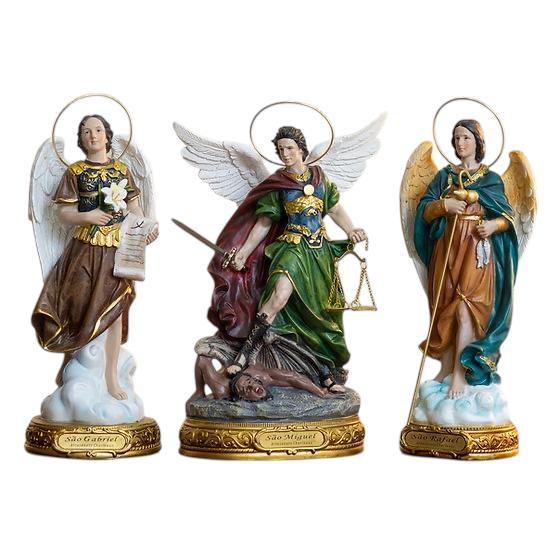 Imagem três Arcanjo Miguel Rafael Gabriel em Resina Barroco +Aureola