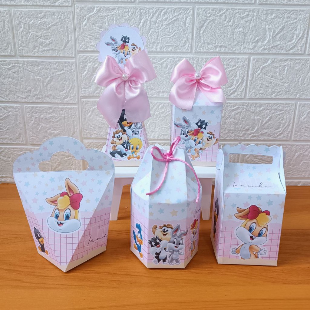 PEGUE E MONTE - Kit Personalizados Baby Looney Tunes  Rosa Menina - Lembrancinhas Caixinhas para festa infantil em Oferta na Shopee
