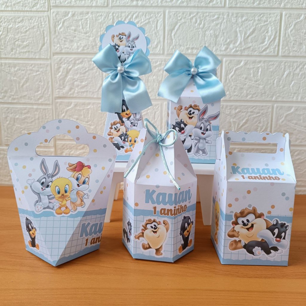 PEGUE E MONTE - Kit Personalizados Baby LooneyTunes Azul menino - Lembrancinhas Caixinhas para festa infantil