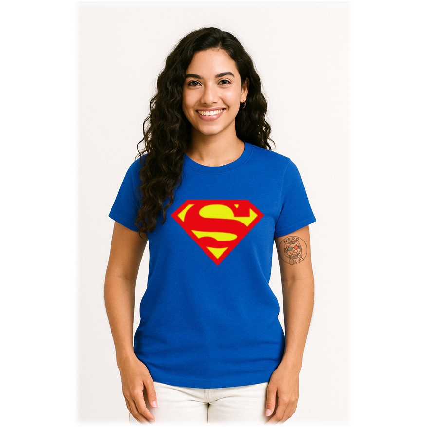 camiseta feminina babylook juvenil fantasia superman super homem heroi filme serie jogo seriado geek clark kent logo
