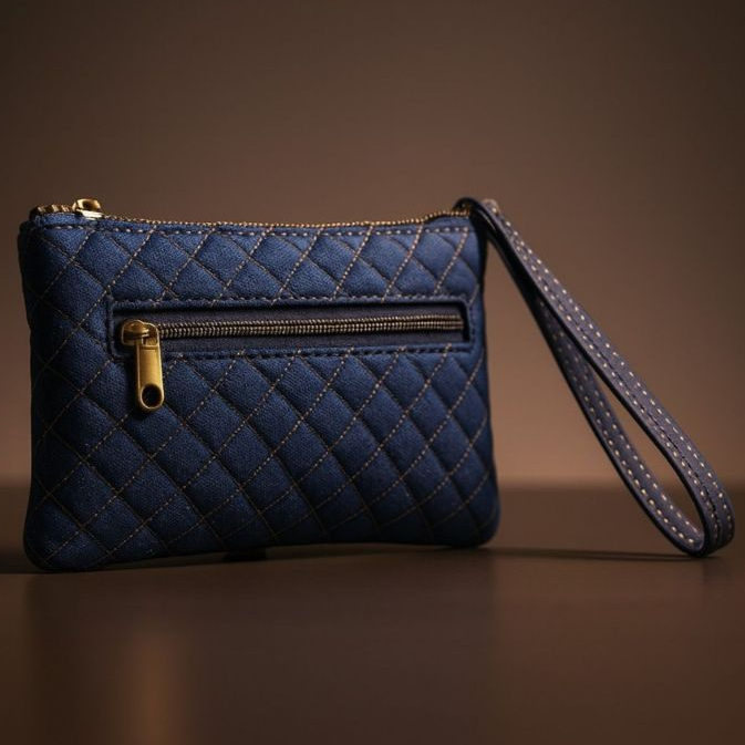 Bolsa de Mão Necesser Zíper Alça de Mão Feminina Jeans ABC Bags 378