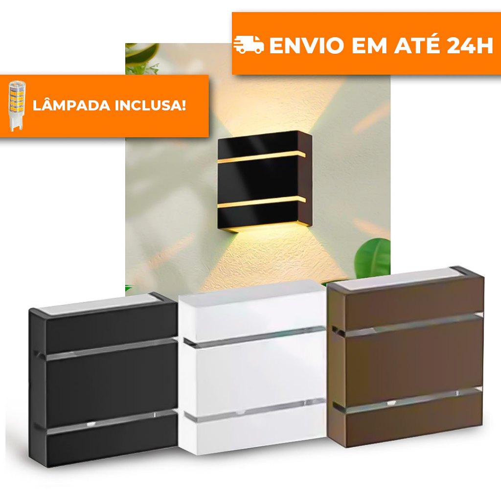 ARANDELA 2 FRISOS COM LÂMPADA ÁREA EXTERNA ILUMINAÇÃO PAREDE MURO