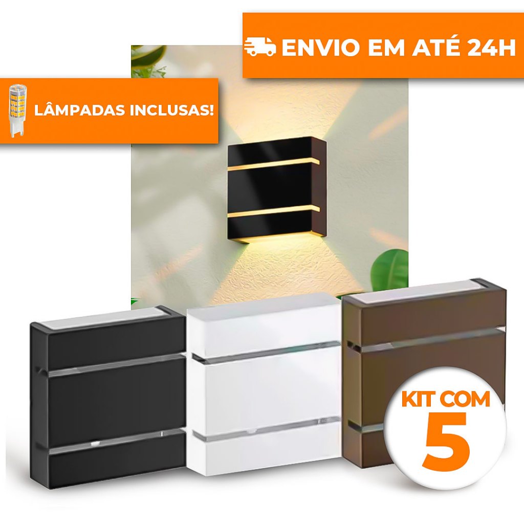 KIT 5 ARANDELA 2 FRISOS COM LÂMPADA ÁREA EXTERNA ILUMINAÇÃO PAREDE MURO em Oferta na Shopee