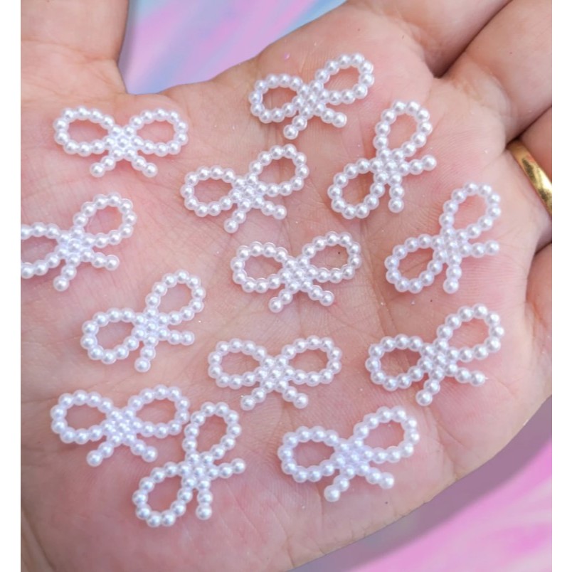 Aplique Laço Branco com 25 Unidades Artesanato Pérola