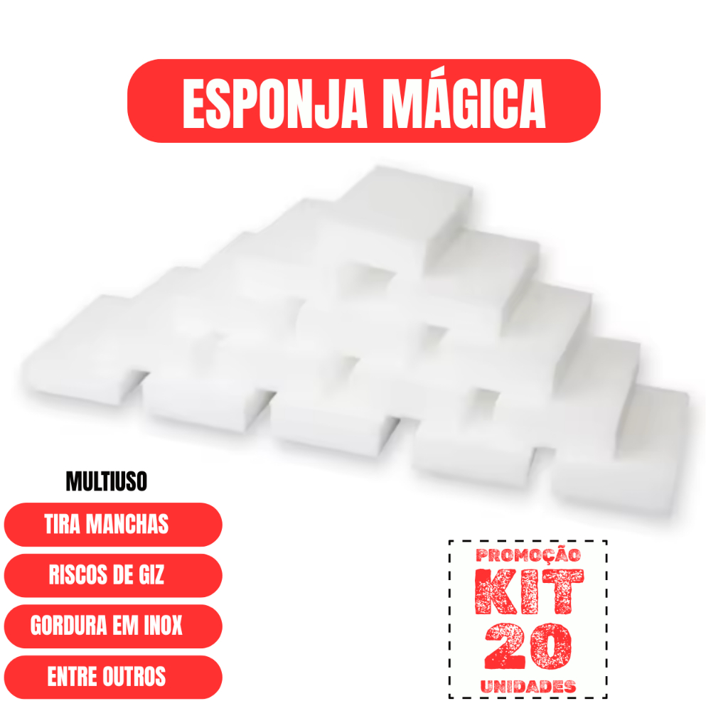 KIT COM ATÉ 20 ESPONJA MÁGICA TIRA MANCHAS RISCOS MÁGICA BRANCA MULTIUSO DESENGORDURA - ENVIO RÁPIDO