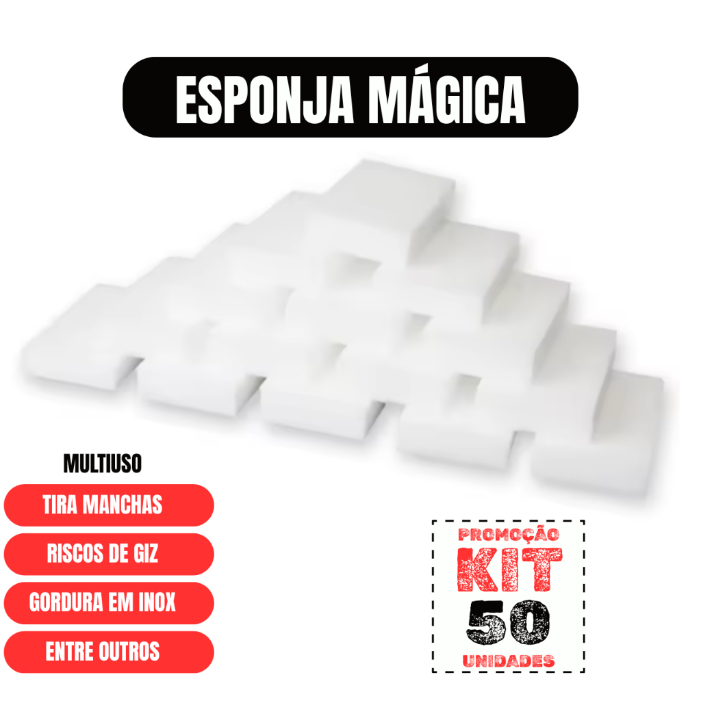 KIT 50X ESPONJA MÁGICA TIRA MANCHAS RISCOS MÁGICA BRANCA MULTIUSO DESENGORDURA LIMPEZA