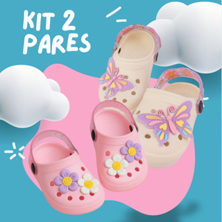 KIT 2 PARES Sandalia Infantil Menina Babuche  Antiderrapante Confortável Kids Menina Feminino Borboletas e Flores em Oferta na Shopee