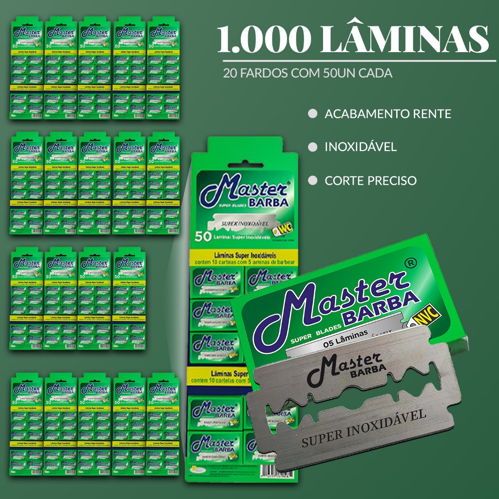 20 cartelas Lâmina De Barbear Inox Master Barba Super Barba 1000 Und