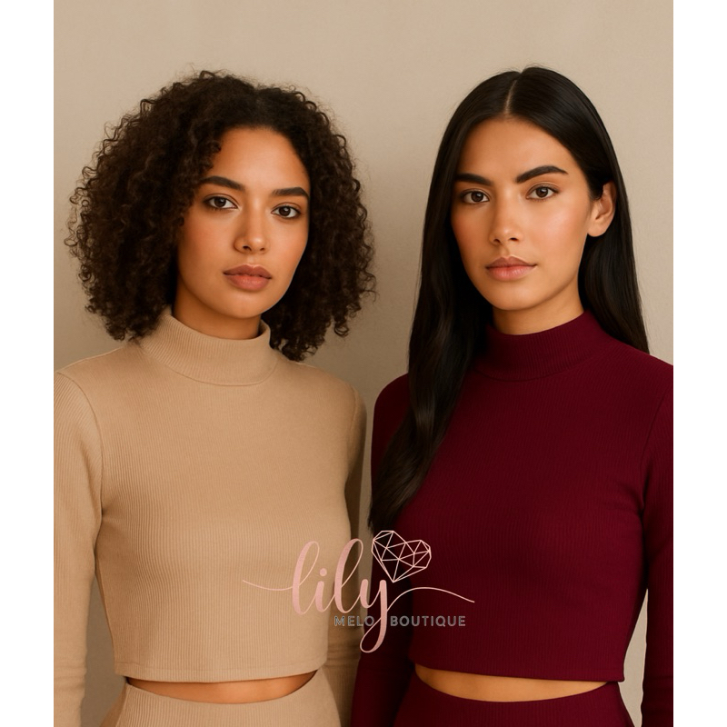 Kit 2 Croppeds Gola Alta Canelado Feminino Manga Longa Look Elegante e Confortável