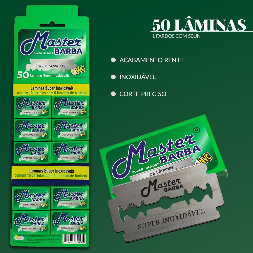 Cartela Lâmina De Barbear Inox Master Barba Super Barba  50 Und em Oferta na Shopee