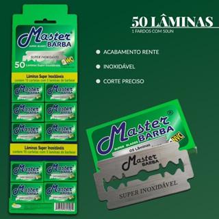 Cartela Lâmina De Barbear Inox Master Barba Super Barba  50 Und em Oferta na Shopee