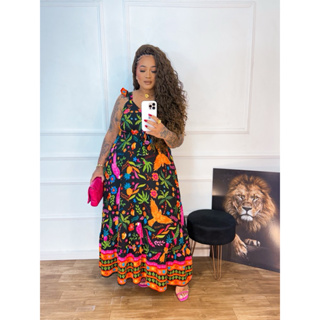 Vestido Longo inspiração em estampas tropicais ,plus size em Oferta na Shopee