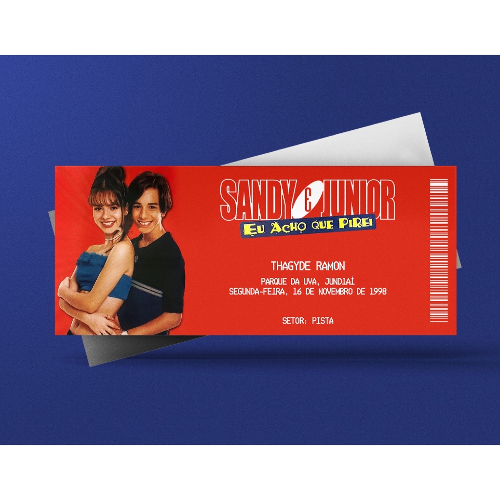 Ingresso Holográfico Personalizado Sandy & Junior - Eu Acho Que Pirei Tour