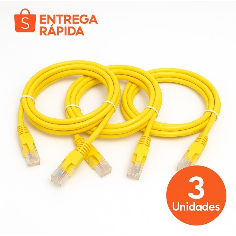 Cabo de Rede RJ45 Ethernet 1,5 Metro Pronto para Uso Gripado - Amarelo Alta Velocidade Internet Kit
