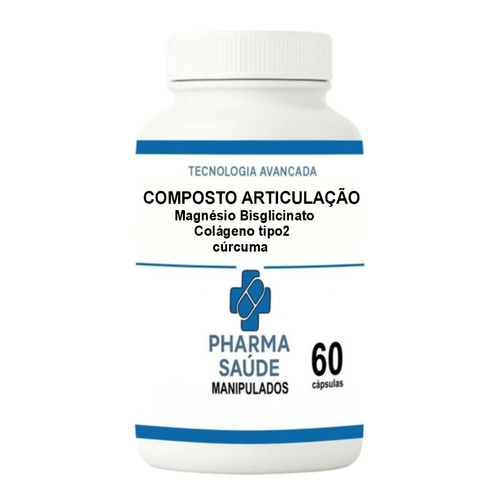 Composto articulação Magnésio Bisglicinato+Colágeno Tipo 2+Curcuma 60 ou 120 doses