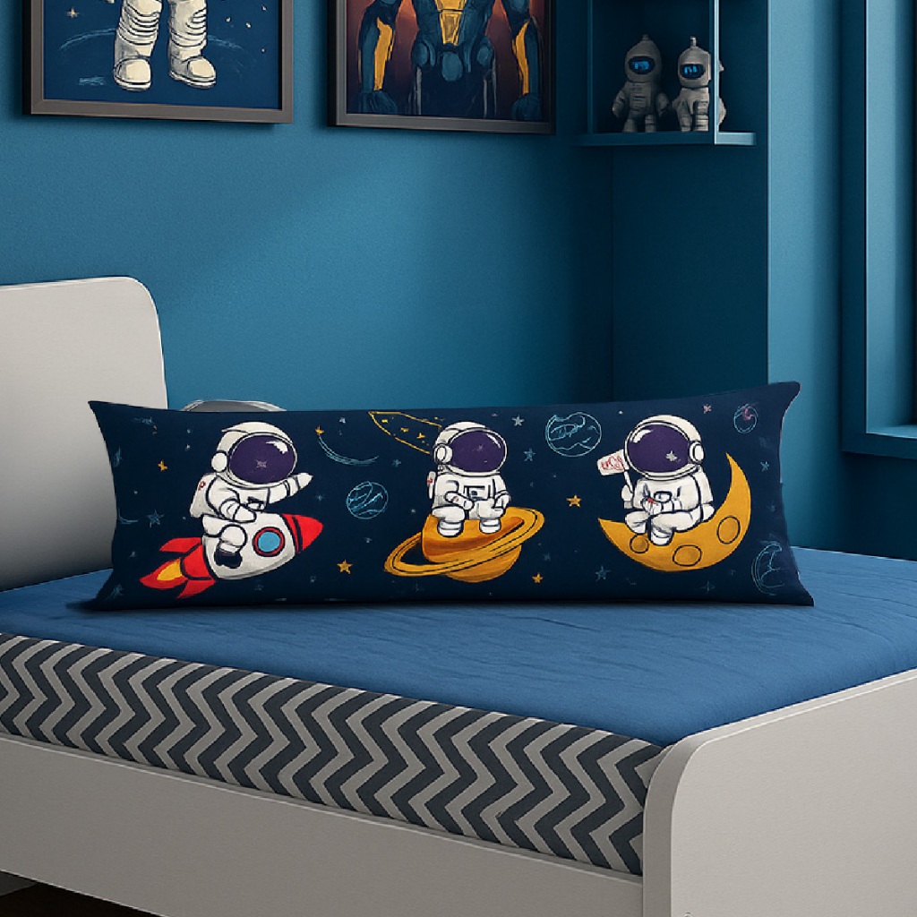 Travesseiro De Corpo Com Fronha Xuxinho Fibra de Silicone Personalizado 0.90x0.30cm Astronauta