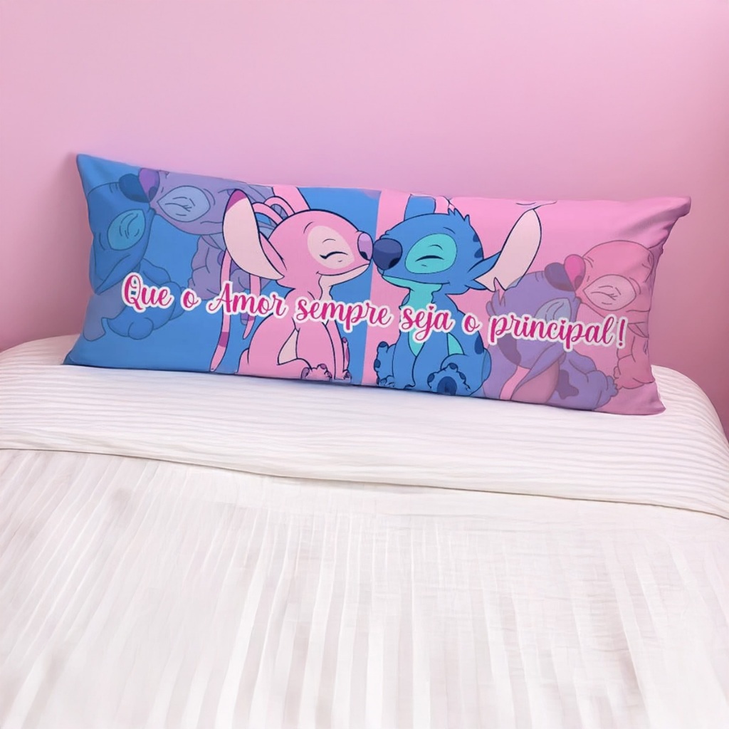 Travesseiro De Corpo Com Fronha Xuxinho Fibra de Silicone Personalizado 0.90x0.30cm Stitch