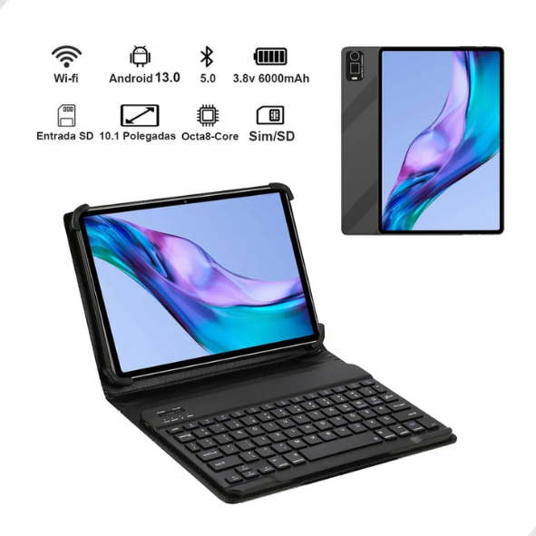 Tablet Com Teclado + Capa Entrada P/Chip Android 13.0 6GB De RAM 128GB Armazenamento