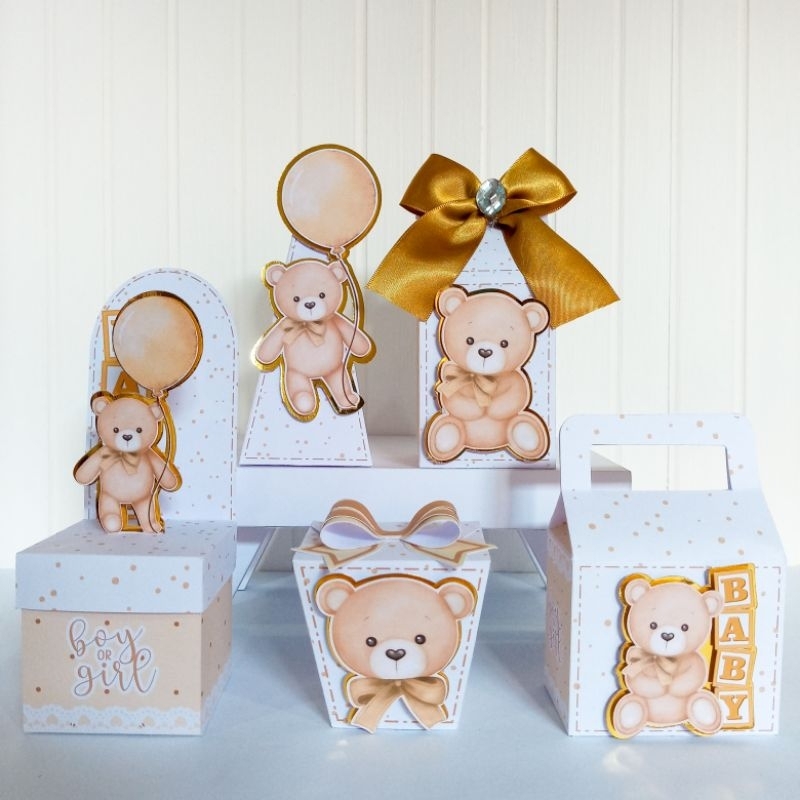 Kit Festa PEGUE E MONTE Chá Revelação Ursinho -Caixinhas Personalizadas Lembrancinhas Personalizadas