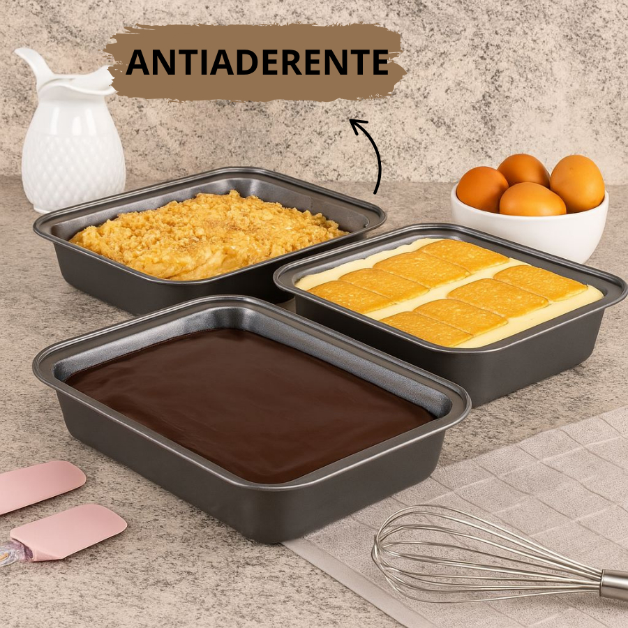 Kit Forma Assadeira Antiaderente Bolo Lasanheira Sobremesa Forno