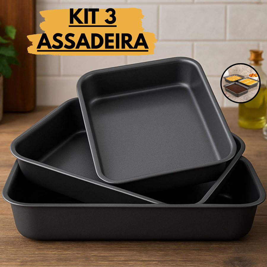 Kit Forma Assadeira Antiaderente Bolo Lasanheira Sobremesa Forno