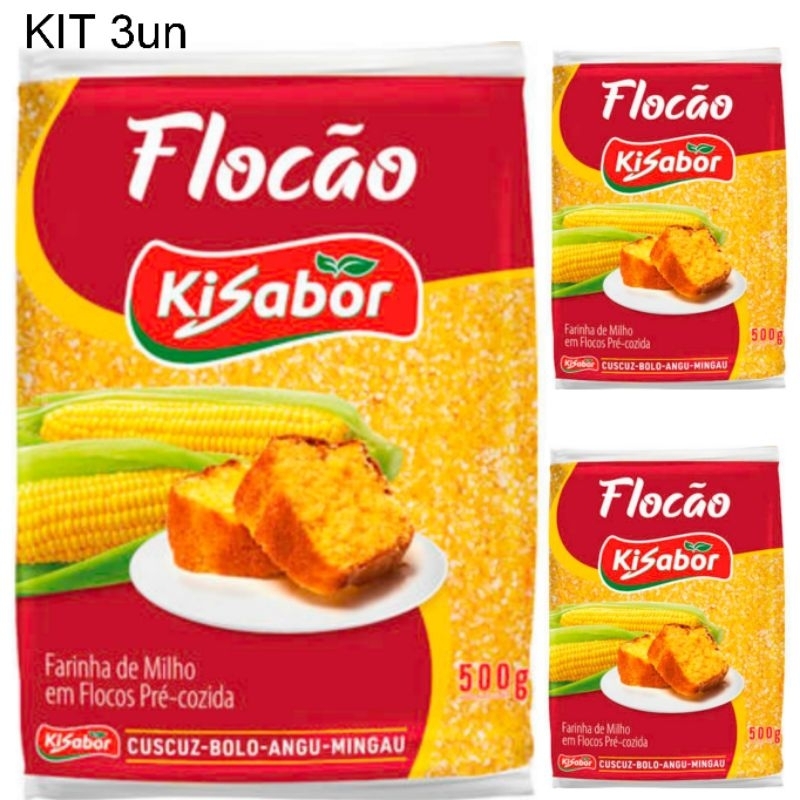 Kit 3 Flocão milho Kisabor 500g em Oferta na Shopee
