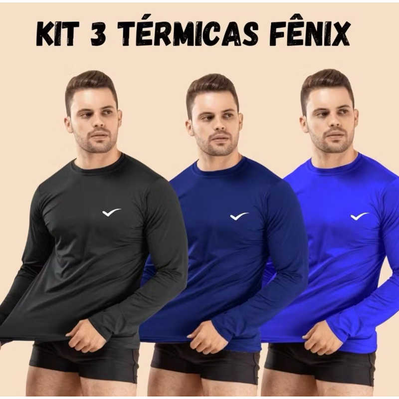 Kit 3 camisa uv masculino térmica masculina proteção solar blusa manga longa em Oferta na Shopee