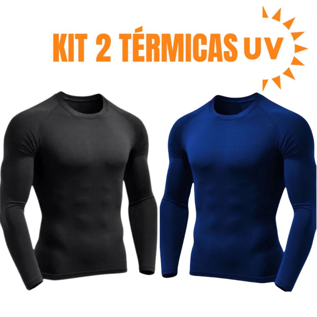 Kit 2 camisa uv masculino térmica masculina proteção solar blusa manga longa