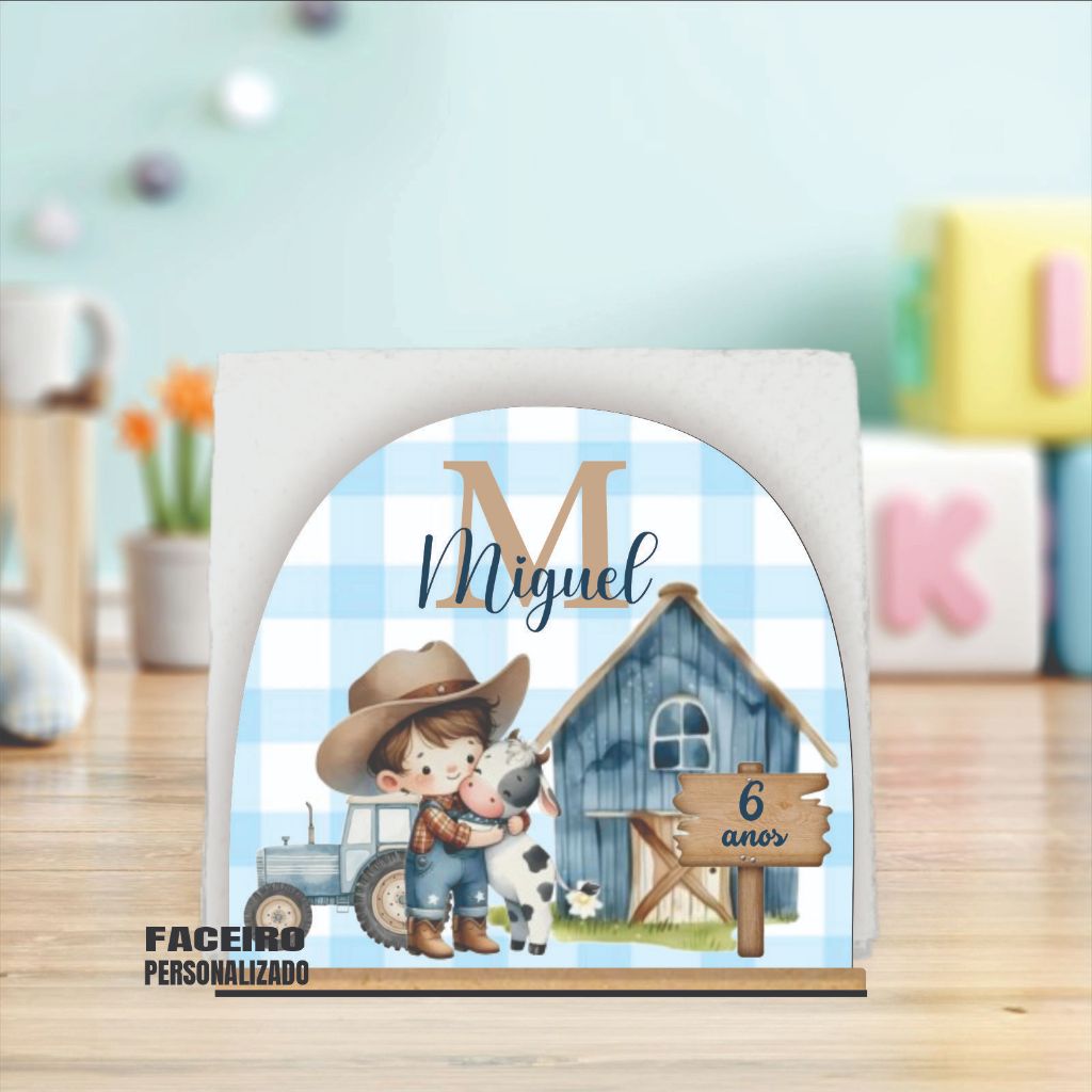 Porta Guardanapo Fazendinha Menino em MDF - Centro de mesa  Fazendinha Menino em MDF - Lembrancinha Fazendinha - cod02
