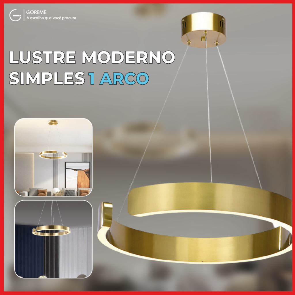 Pendente Lustre Dourado Luxo Moderno Luz Quente Luminária Anel 110V-220V Bivolt em Oferta na Shopee