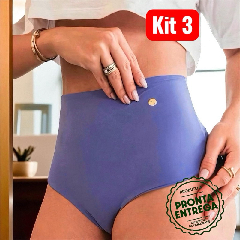 Kit 3 Calcinhas Tanga Alta Feminina Luxo Microfibra Poliamida Confortável Não Marca toda dupla