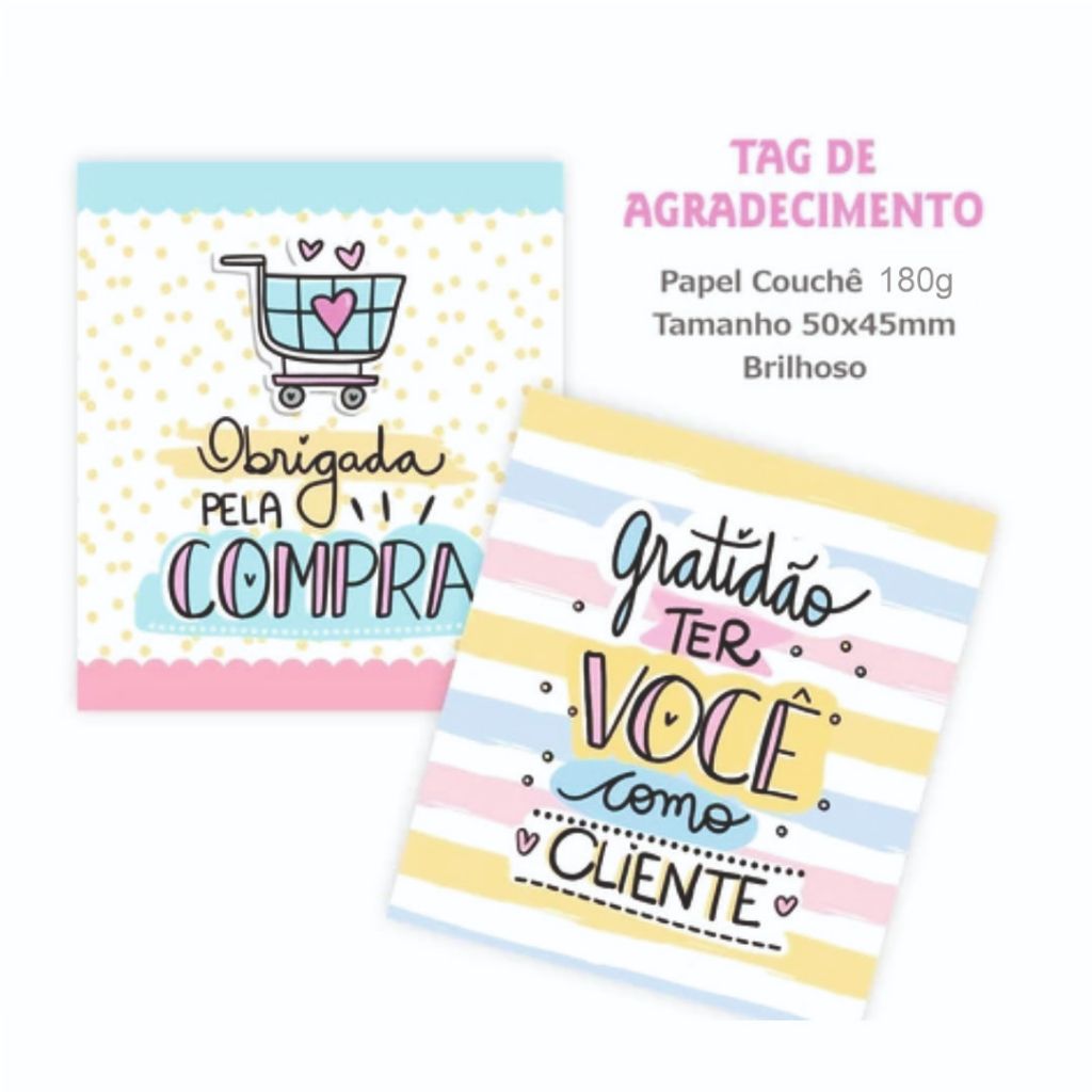 Mini Cartão Agradecimento, Tag para Loja, Empresa, Correios