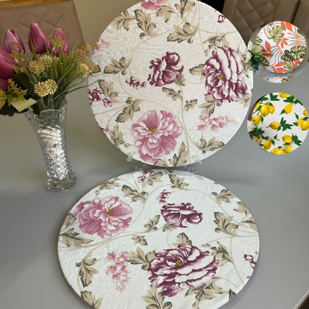 Kit Sousplat Capas Mesa Posta para MDF 35cm com 6 peças em Jacquard Estampado