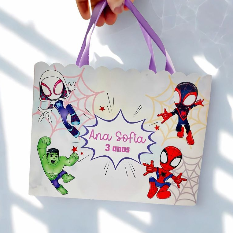 Sacolinha Personalizada Spidey e Seus Amigos TAM M | Nome e Idade | Lembrança Aniversário Infantil Menino
