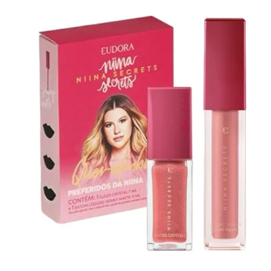 Kit Niina Secrets Queridinhos Preferidos Da Ninna 1 Gloss Crystal +1 Batom Skinny Matte Rose Gardênia
