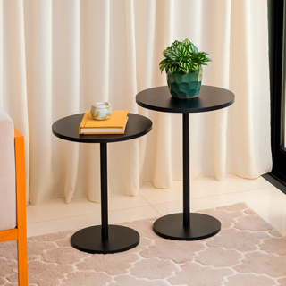 Kit 2 Mesa de Canto Pé de Ferro MDF Lateral de Sofá Sala Redonda Decorativa Elegante Resistente em Oferta na Shopee